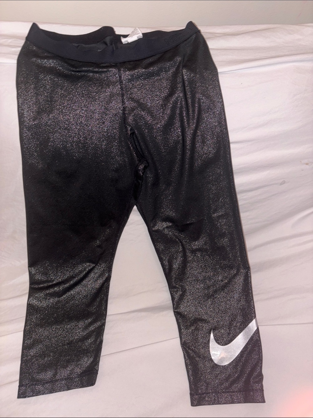 Nike Black Shimmer Kids' Athletic Leggings with Silver Swoosh